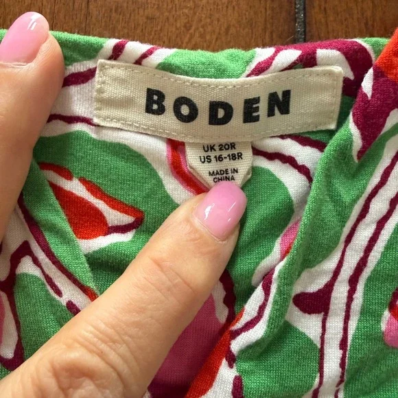 Boden Green Pink Floral Paisley Jersey V-Neck Maxi Dress US 16-18R Sleeveless - Picture 4 of 8